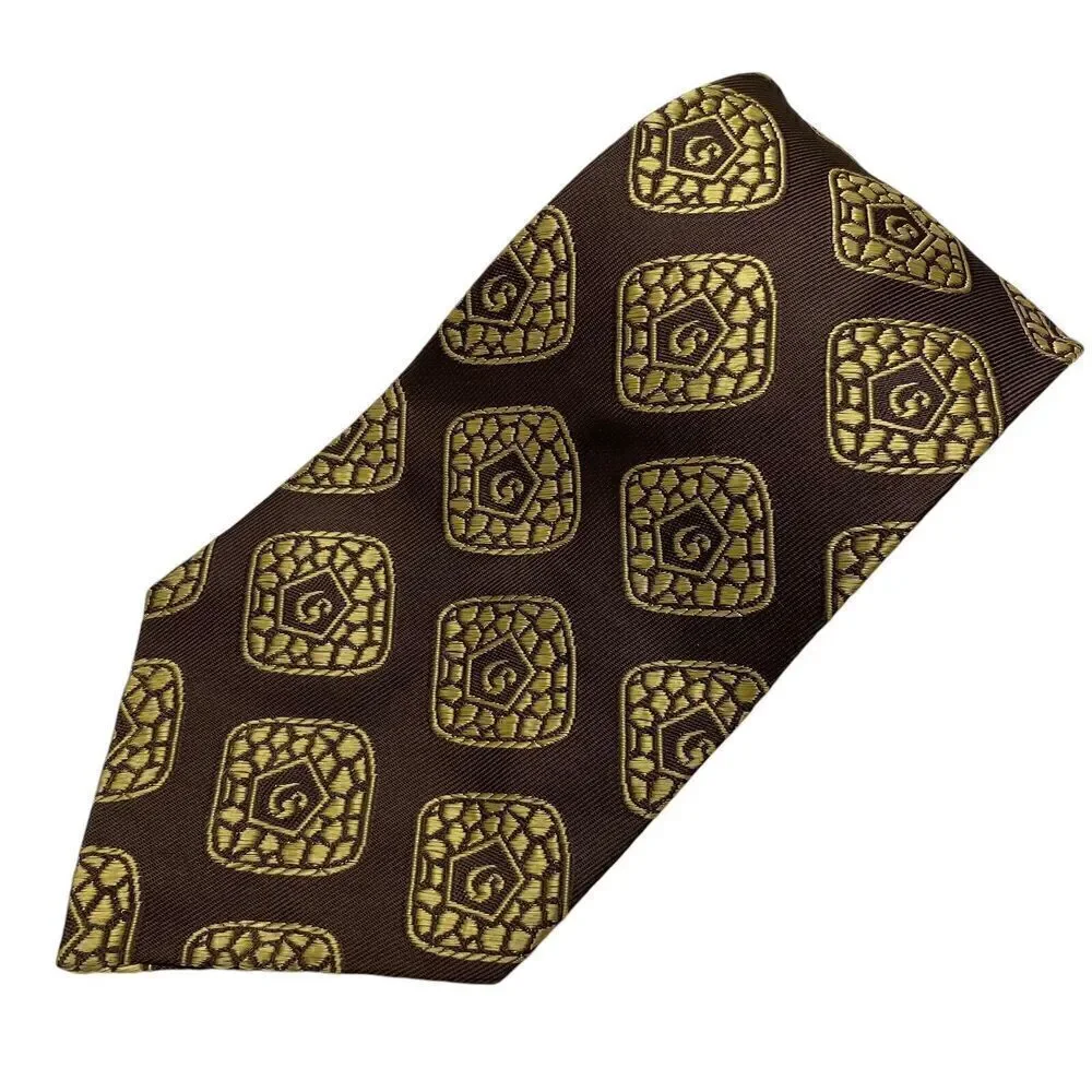 Vintage National Men's Tie Necktie Wide  Brown Acetate Geometric MCM